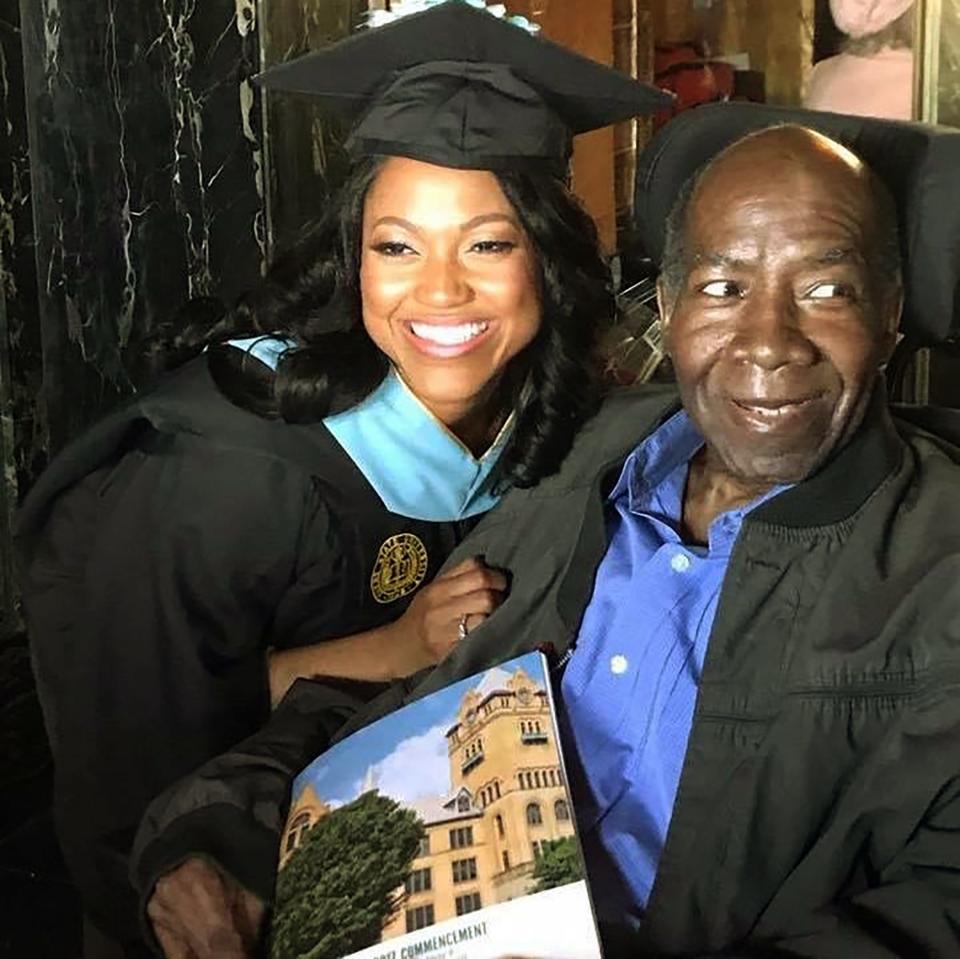 Angelena Taylor with her father, Benjamin Taylor, a Vietnam veteran after her WSU Masters Graduation May 2017. 