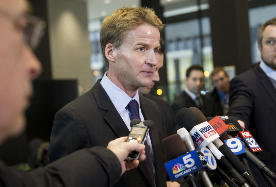 U.S. Attorney Zachary Fardon speaks to reporters after the sentencing of Beanie Babies creator H. Ty Warner on Tuesday, Jan. 14, 2014, at the federal building in Chicago. Warner was sentenced to two years of probation, but no prison time, for tax evasion on $25 million in income he had in Swiss bank accounts. (AP Photo/Andrew A. Nelles))