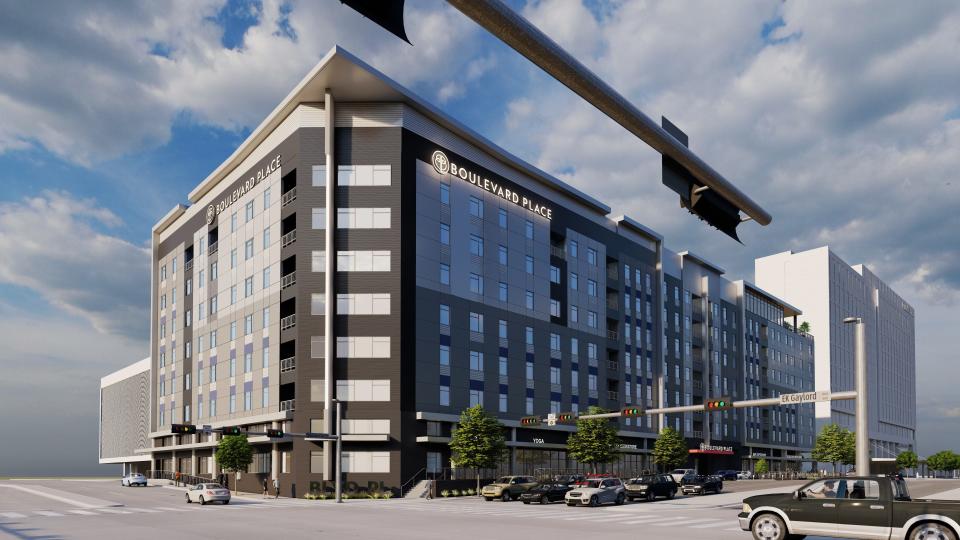 Construction is set to begin later this year on Boulevard Place, an eight-story apartment tower to be built between the Omni Hotel and the convention center parking garage.
