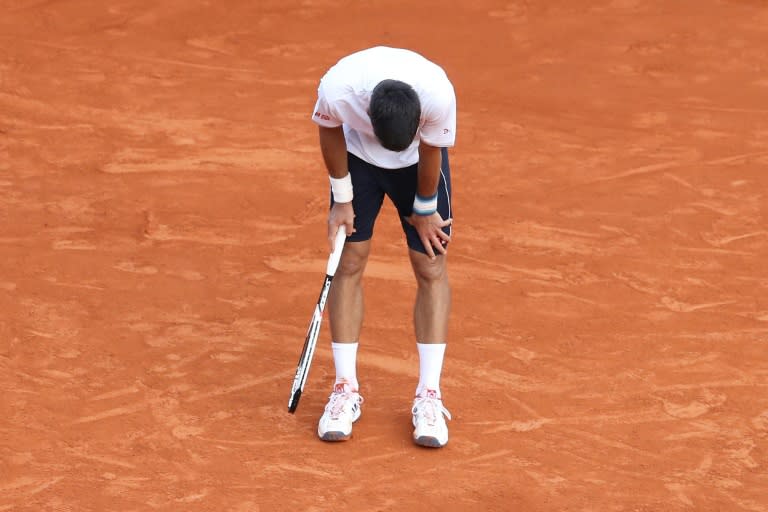 Serbia's Novak Djokovic reacts at the end of a tennis match against Belgium's David Goffin during the Monte-Carlo ATP Masters Series Tournament, on April 21, 2017 in Monaco