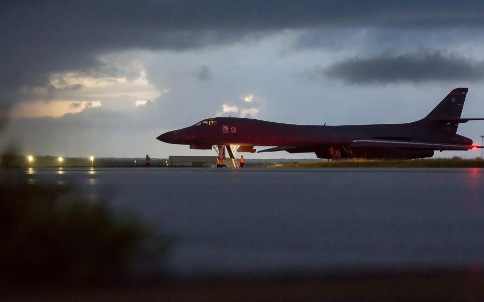A US Air Force B-1B Lancer prepares to take off from Guam before flying in international airspace over waters east of North Korea - USA AIR FORCE
