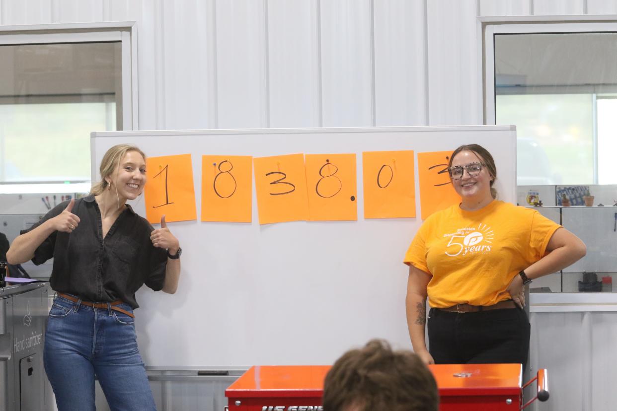 Gia Spriet (Left) and Christine Melvin (Right) celebrate the amount of money raised during GP Reeves' fundraising kickoff events.