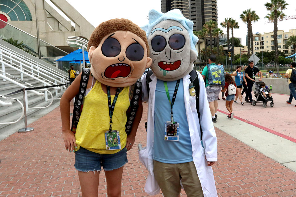 <p>Cosplayers dressed as Rick and Morty at Comic-Con International on July 20 in San Diego. (Photo: Angela Kim/Yahoo Entertainment) </p>