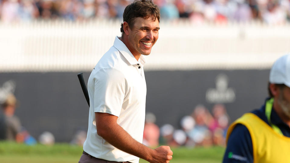 Brooks Koepka celebrates after winning the US PGA Championship title. Pic: Getty