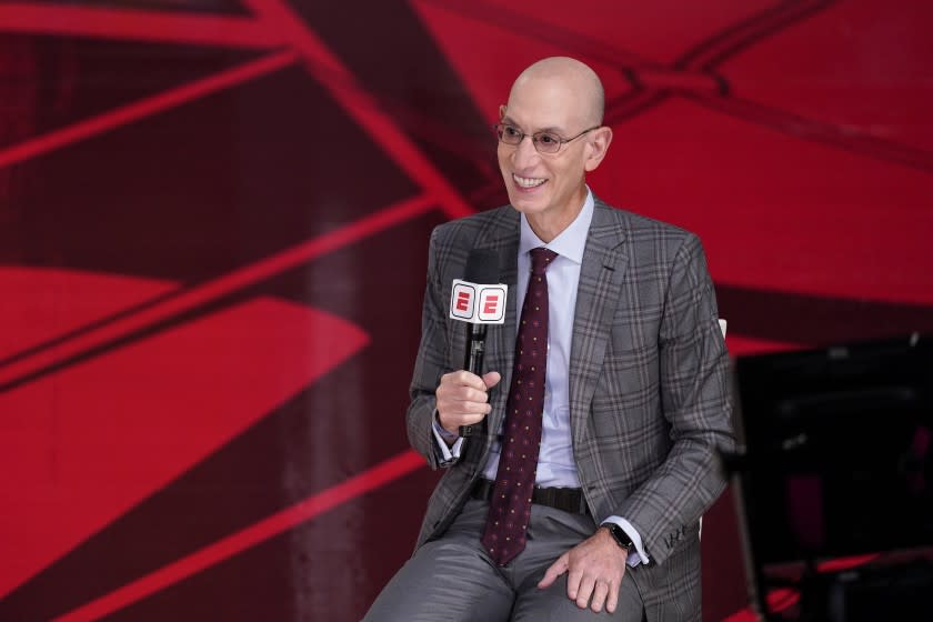 NBA Commissioner Adam Silver speaks during an interview before Game 3.