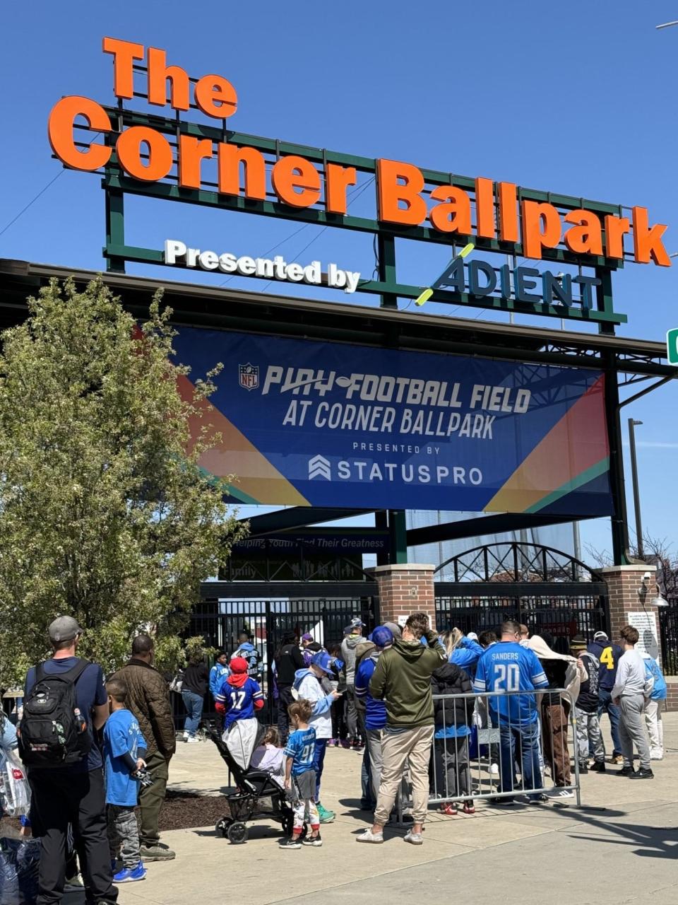 Families gather Thursday afternoon at The Corner Ballpark, which is hosting football clinics and watch parties throughout the NFL draft.