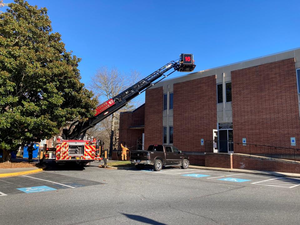 Firefighters respond to a fire at Salisbury University's Blackwell Hall on Dec. 20, 2021.