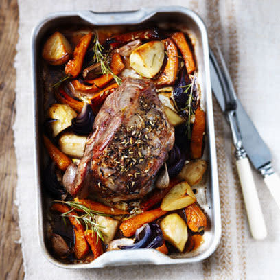 Roasted half-leg/half-shoulder of lamb