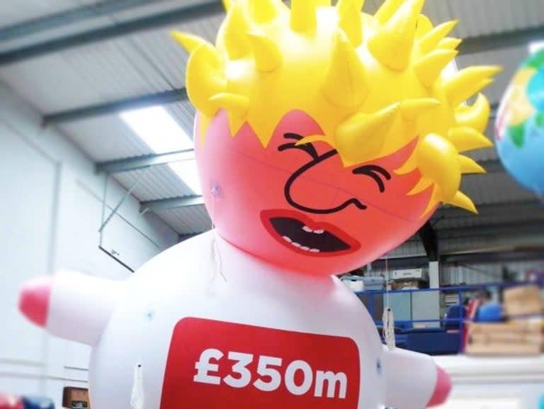 They are both blond-haired, right-wing populists.But now it seems Donald Trump and Boris Johnson will have something else in common: a blimp caricaturing the Tory leader hopeful is to be sent into the skies of London, just as one mocking Donald Trump was flown last month.The giant inflatable depicting the probable next prime minister was unveiled by anti-Brexit campaigners on Thursday.It will float above the capital during the anti-Brexit March For Change on Saturday after more than £6,000 was crowdfunded to create it.It shows the former London mayor as a tousle-haired toddler wearing a T-shirt featuring a bus with “£350m” written on.Organisers say the slogan demonstrates Mr Johnson’s infamous EU referendum campaign claim that £350 million a week could be spent on the NHS if the UK left the EU was “nothing but hot air”.Tom Brufatto, chair of Britain for Europe said: “The Boris Blimp might seem a bit of lighthearted fun but it carries a serious message. We will not allow Boris Johnson to float into Number 10 on a favourable tailwind, or have the summer off, unopposed, after so much hot air on Brexit, with so much at stake.“We’d urge everyone who’s disgusted by Boris Johnson’s views on women, ethnic minorities, the LGBTQ+ communities, tax cuts for the rich to join us in London on Saturday, to send him that message, loud and clear.“His utter contempt for British democracy, signalled by his willingness to shut down Parliament, must be challenged as he’s about to receive the keys to Number 10.”The now famous Trump baby blimp was flown by the same group during the US president’s two visits to the UK, in July 2018 and June this year.A Sadiq Khan version – showing the London mayor wearing a two-piece bikini – was sent up by pro-Trump supporters in August last year“If people want to spend their Saturday looking at me in a yellow bikini they’re welcome to do so,” Mr Khan said at the time. “I don’t really think yellow’s my colour though.”