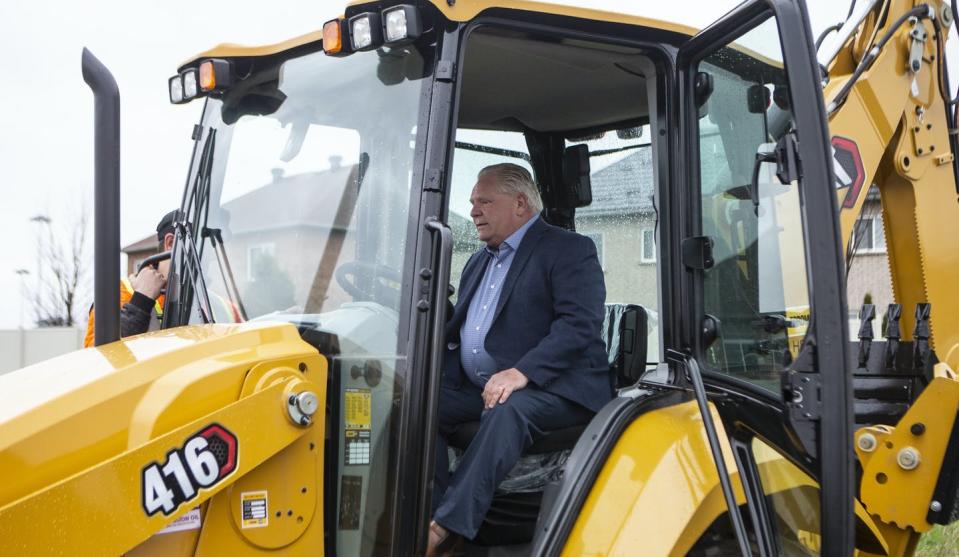 <span class="caption">Ontario Premier Doug Ford attends a photo opportunity on a construction site in Brampton as he kicks off his re-election campaign on May 4, 2022. </span> <span class="attribution"><span class="source">THE CANADIAN PRESS/Chris Young</span></span>