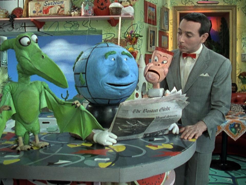 Pee-wee and puppets from Pee-wee's Playhouse: The Complete Series Blu-ray box set.