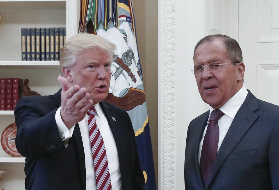 President Donald Trump and Russia's Foreign Minister Sergei Lavrov meet for talks in the Oval Office.