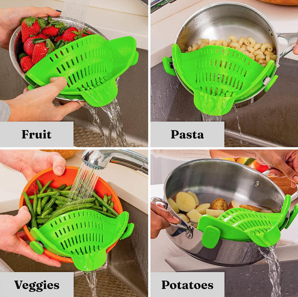 Kitchen Gizmo Snap N Strain Pot Strainer in action