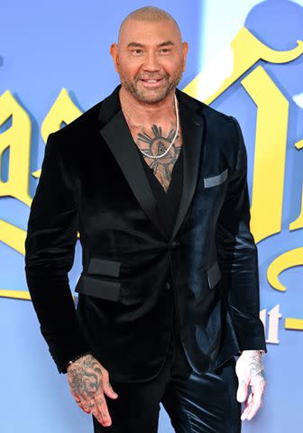 <p>Karwai Tang/WireImage</p> Dave Bautista at the 'Glass Onion: A Knives Out Mystery' European Premiere Closing Night Gala during the 66th BFI London Film Festival at The Royal Festival Hall on October 16, 202