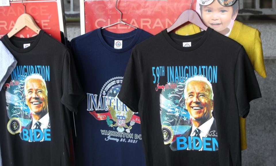 T-shirts bearing the likeness of Joe Biden on sale in a street in Washington the day before his inauguration