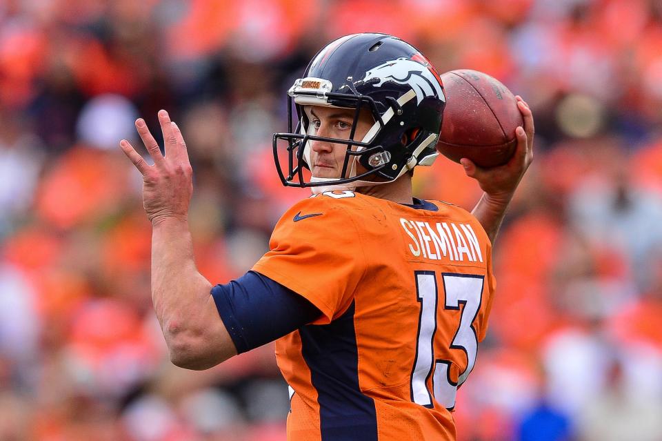 Trevor Siemian is surrounded by high-quality weapons, coming off a bye and facing a winless team. (Photo by Dustin Bradford/Getty Images)