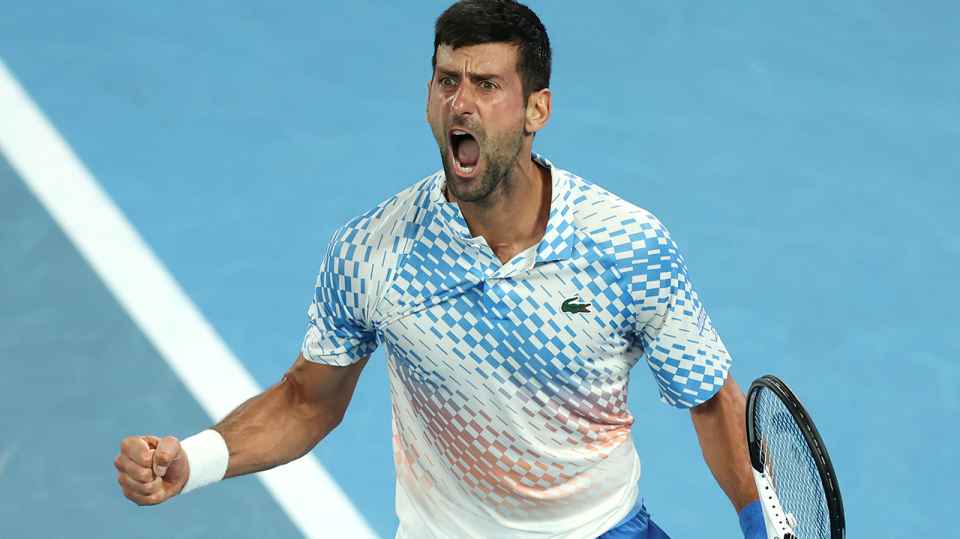 Novak Djokovic (pictured) has made Australian Open history after defeating Andrey Rublev in the quarter-final. (Getty Images)