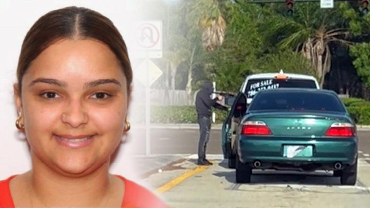 <div>Katherine Altagracia Guerrero De Aguasvivas (left) and an image of her alleged armed carjacking.</div>