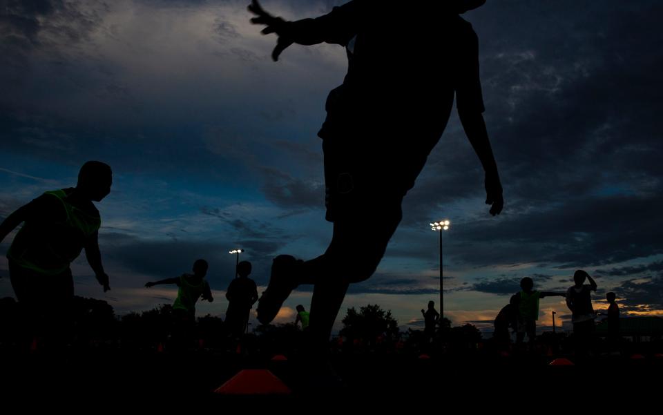 Mexisoccer League players participate in  practice drills, Thursday evening, Oct. 9, 2019, at the Donna Fiala Eagle Lakes Community Park in East Naples.
