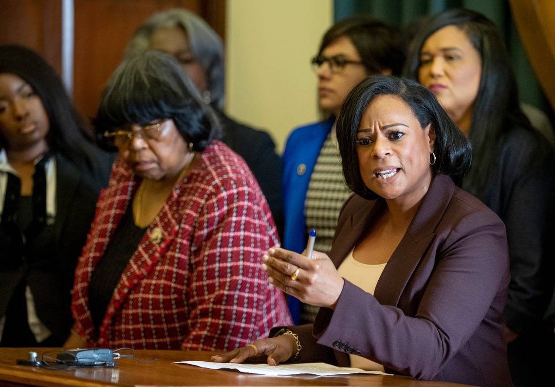 At right: State Rep. Nicole Collier, D- Fort Worth, in 2021. (Jay Janner/Austin American-Statesman via AP)