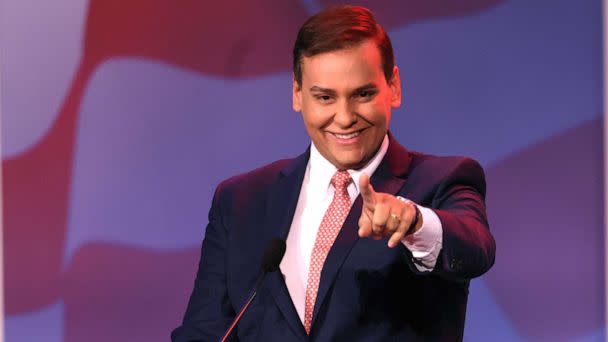 PHOTO: U.S. Representative-elect George Santos speaks at the Republican Jewish Coalition annual leadership meeting, Nov. 19, 2022, in Las Vegas. (Scott Olson/Getty Images)