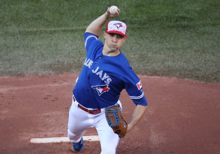 Aaron Sanchez pitched a gem for the Blue Jays. (Tom Szczerbowski/Getty Images)