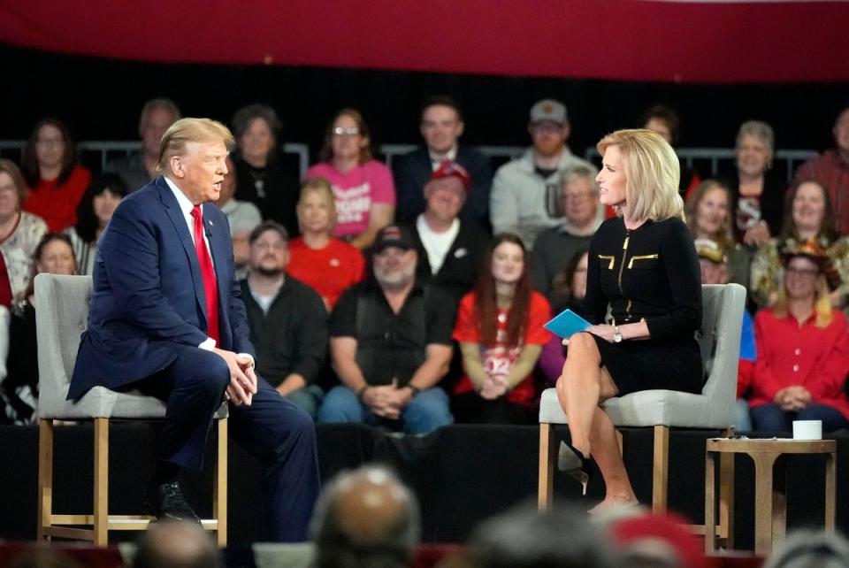 Trump speaks with moderator Laura Ingraham of Fox News (AP)