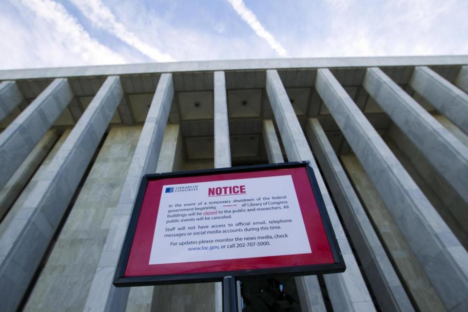 A closure sign stands outside of the Library of Congress in Washington (AP)
