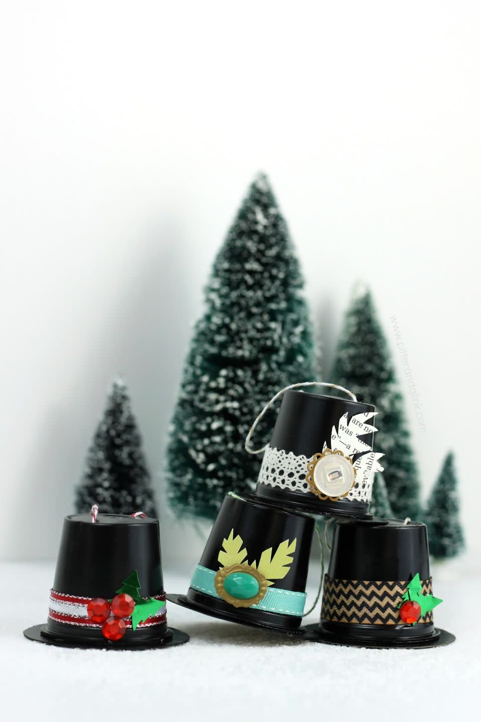 Recycled K-Cup Snowman Hat Ornaments