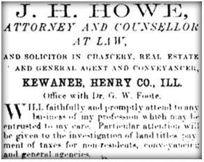 Howe's ad in the May 1, 1856, Henry County Dial.