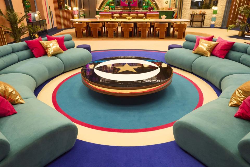 celebrity big brother 2024 house sofa area with table