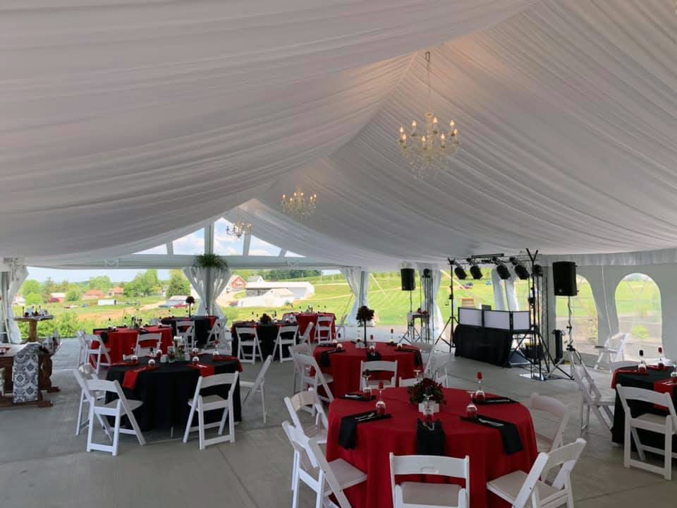 In Summer 2021, Brown's Orchard and Farm Market opened a rustic wedding venue space on their property, overlooking the green hills and orchards.