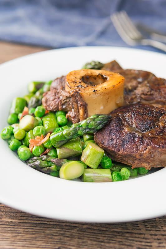 <p>Krumpli</p><p>This recipe comes from the old-school world of cooking! It is simply braised beef shin in a good quality beef stock until a knife is no longer required, then it is served on some spring asparagus and peas!</p><p><strong>Get the Recipe: </strong><a href="https://www.krumpli.co.uk/braised-beef-shin" rel="nofollow noopener" target="_blank" data-ylk="slk:Braised Beef Shin with Asparagus and Peas;elm:context_link;itc:0;sec:content-canvas" class="link rapid-noclick-resp"><strong>Braised Beef Shin with Asparagus and Peas</strong></a></p>