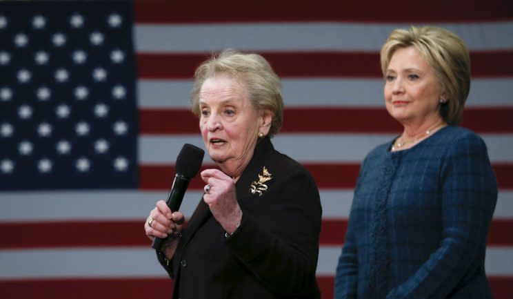 Former U.S. Secretary of State Madeleine Albright with presidential candidate Hillary Clinton in New Hampshire in February. (Photo: Adrees Latif/Reuters)