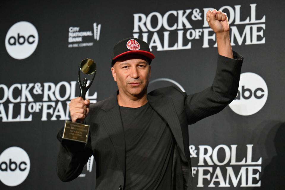 Tom Morello of "Rage Against The Machine" appears at the Rock & Roll Hall of Fame induction ceremony in November 2023.
