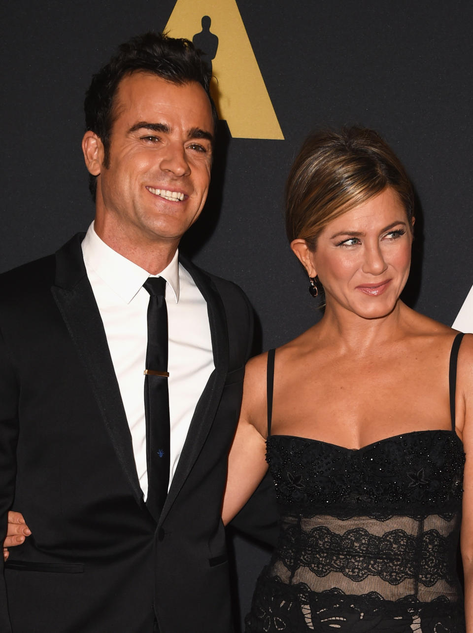 Actor Justin Theroux and actress Jennifer Aniston attend the Academy Of Motion Picture Arts And Sciences' 2014 Governors Awards at The Ray Dolby Ballroom at Hollywood &amp; Highland Center on November 8, 2014 in Hollywood, California.&nbsp;