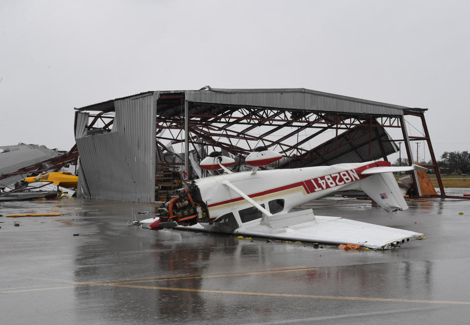 A light plane sits upside done at Rockport Airport.&nbsp;