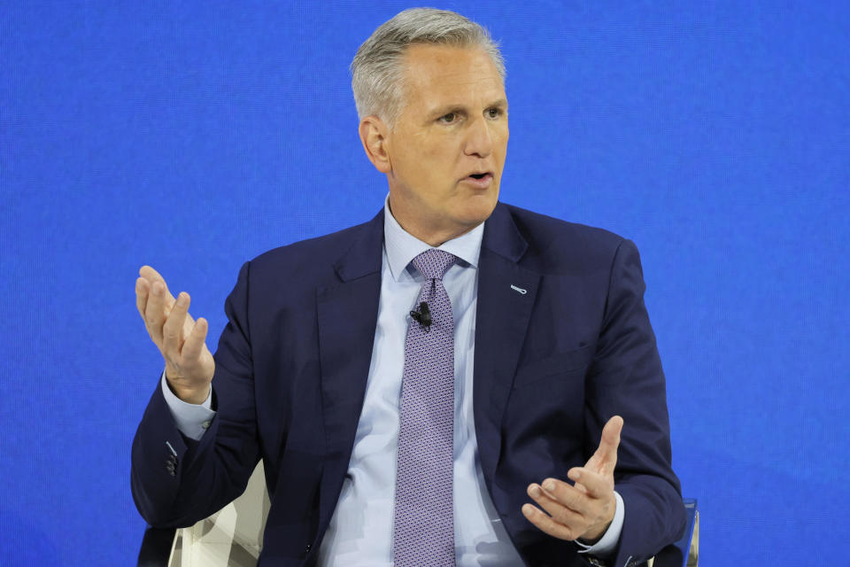 Rep. Kevin McCarthy speaks during the New York Times annual DealBook summit on Nov. 29, 2023, in New York.  / Credit: Michael M Santiago/Getty Images / Getty Images