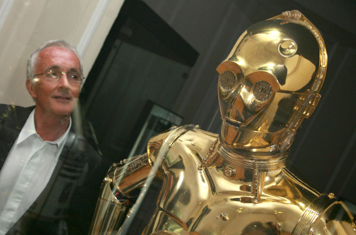 Anthony Daniels with C-3PO during "Star Wars": The Exhibition at County Hall in London, Great Britain. (Photo by Eamonn McCormack/WireImage)