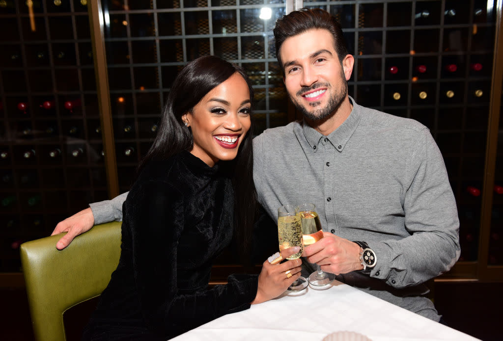 The Bachelorette’s Rachel Lindsay with fiancé Bryan Abasolo. (Photo: Getty Images)