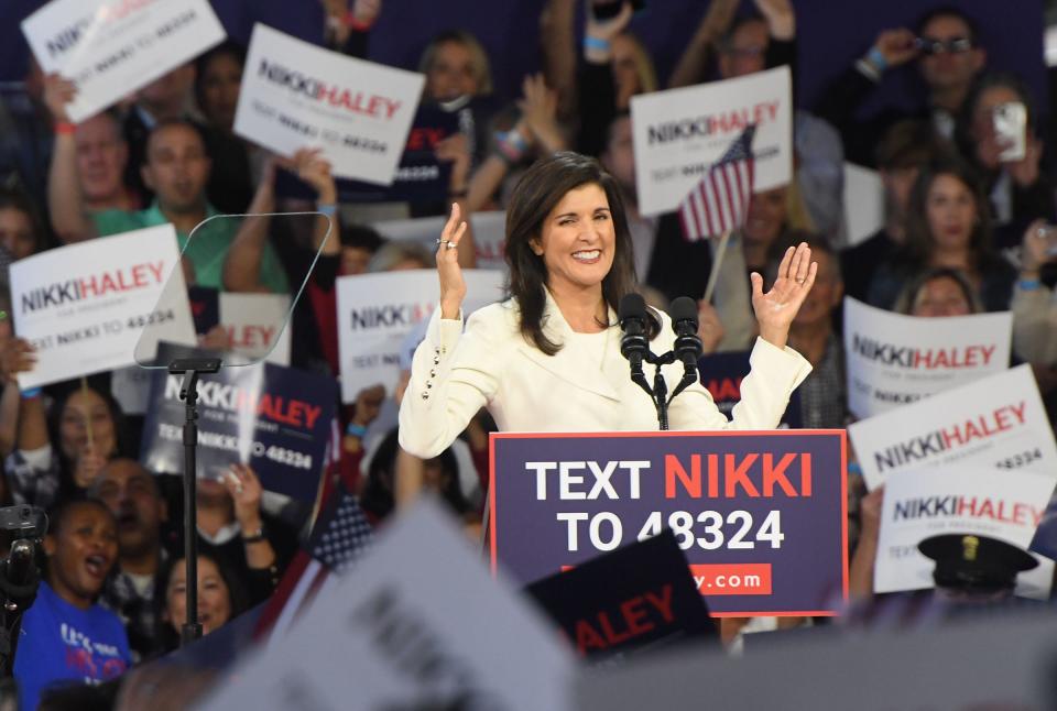 Former South Carolina Gov. Nikki Haley campaigns for president in Charleston, S.C., on Feb. 15, 2023.