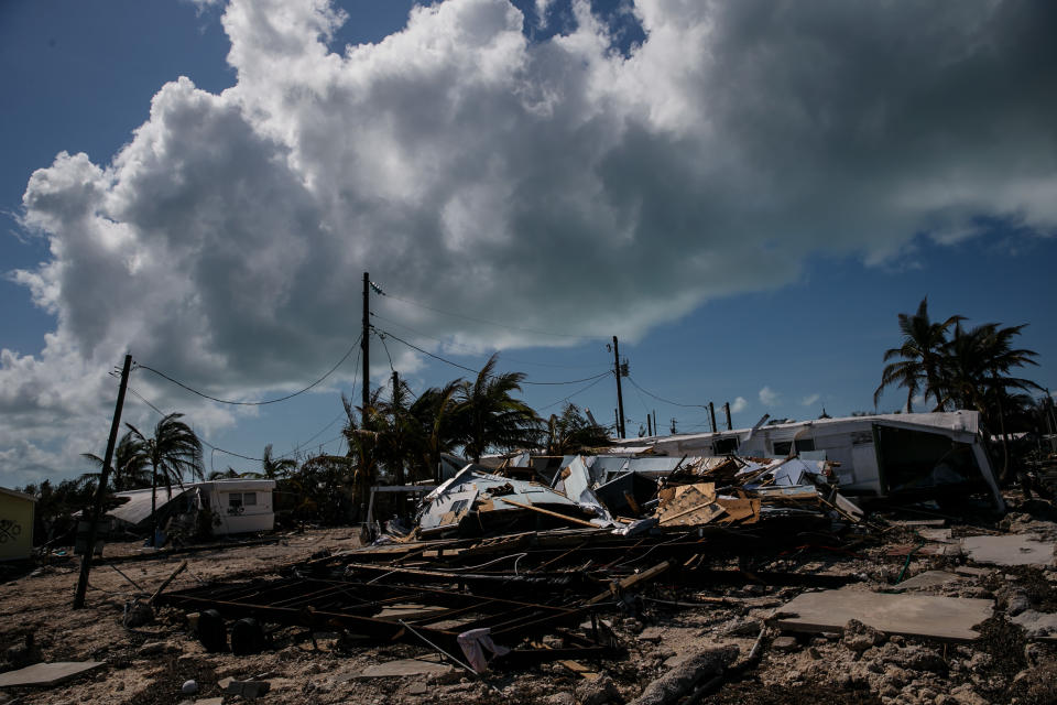 <p>Trailer homes are destroyed by the effects of Hurricane Irma at the Sea Breeze trailer park in Islamorada, Florida Keys, on Sept. 12, 2017. (Photo: Marcus Yam/Los Angeles Times via Getty Images) </p>