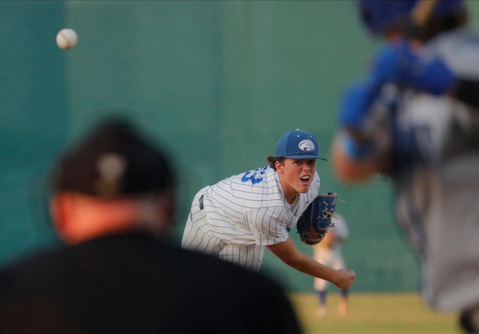 Canterbury School pitcher Anthony Meady makes a throw. The Canterbury School varsity baseball team defeated Community School of Naples  Tuesday, May 9, 2023, with a final score of 9-3. 