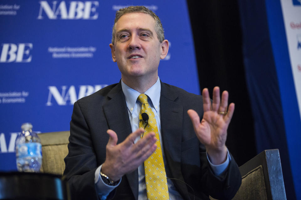 James Bullard, president and chief executive officer at the Federal Reserve Bank of St. Louis, speaks during the National Association of Business Economics' (NABE) Economic Policy Conference in Washington, D.C., U.S. on Monday, Feb. 26, 2018. Recent stock selloff was relatively benign and didn't seem to be related to U.S. growth prospects, Bullard said. Photographer: Joshua Roberts/Bloomberg via Getty Images