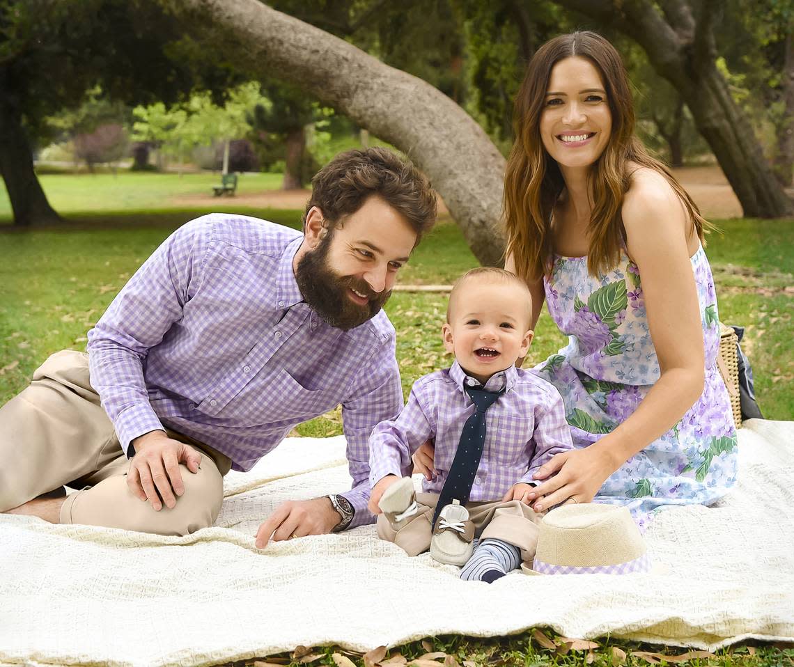 Mandy Moore and husband Taylor Goldsmith did a photo shoot with their son, Gus, in April while promoting a Gymboree giveaway.