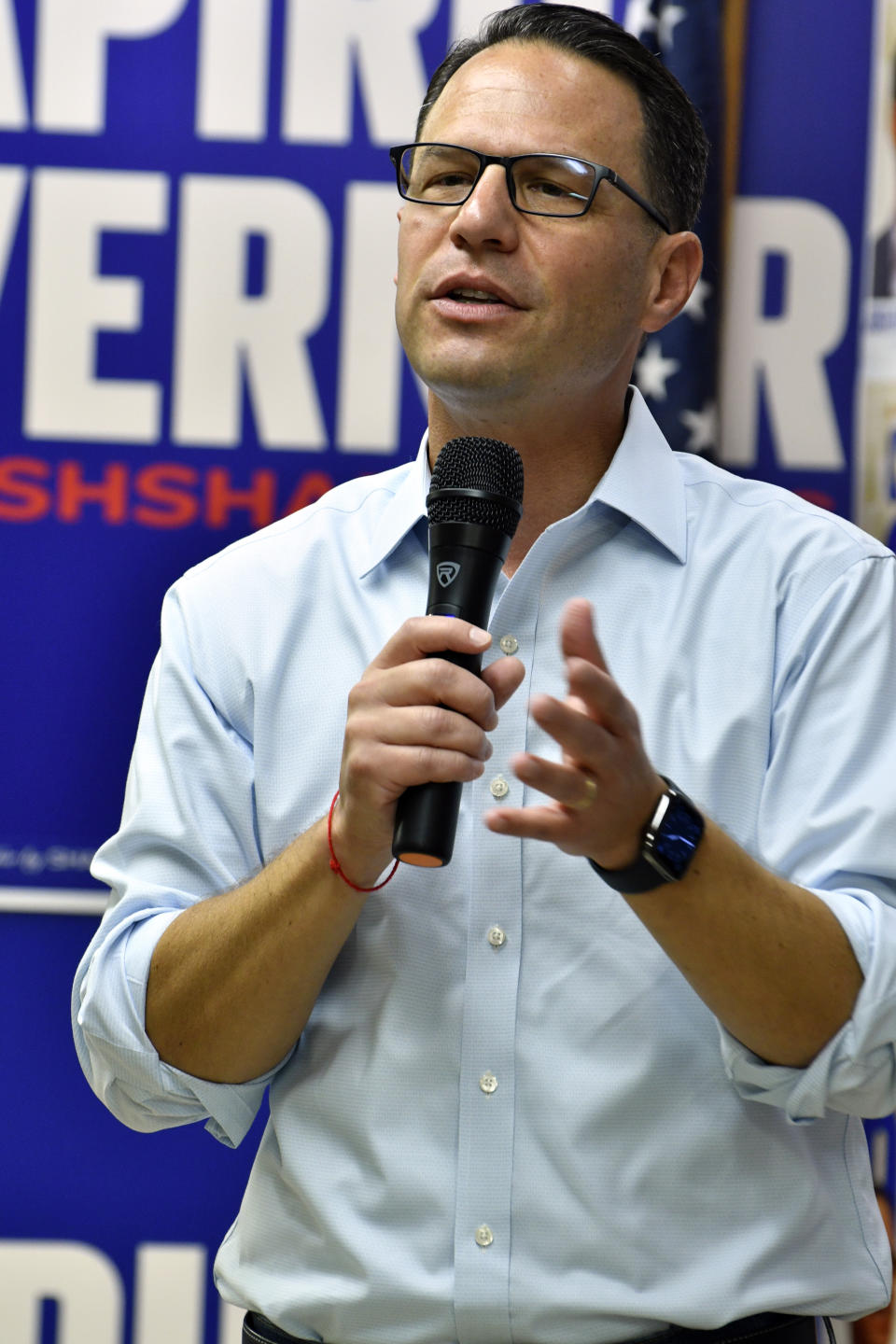 Josh Shapiro, Pennsylvania's Democratic nominee for governor, speaks to the crowd during a campaign event at Adams County Democratic Party headquarters, Sept. 17, 2022, in Gettysburg, Pa. (AP Photo/Marc Levy)