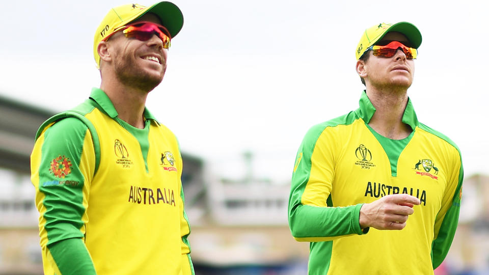 David Warner and Steve Smith, pictured during the Cricket World Cup, are braces for a rough reception when they return to South Africa.