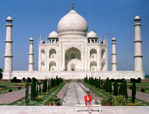 Diana, Princess of Wales in front of the Taj Mahal in India in 1992.