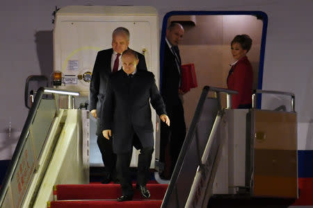 Russia's President Vladimir Putin arrives at Beijing airport ahead of the Belt and Road Forum in Beijing, China, April 25, 2019. Greg Baker/Pool via REUTERS