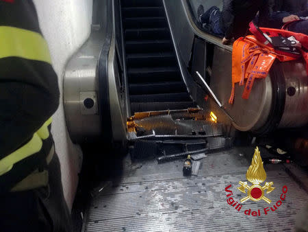 A part of the underground escalator damaged where some of CSKA Moscow supporters were injured in Rome, Italy, October 23, 2018. Vigili del Fuoco /Handout/via REUTERS